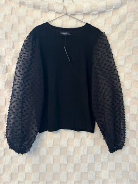Maeve Anthropology Puff-Sleeve Black Blouse Top Size M